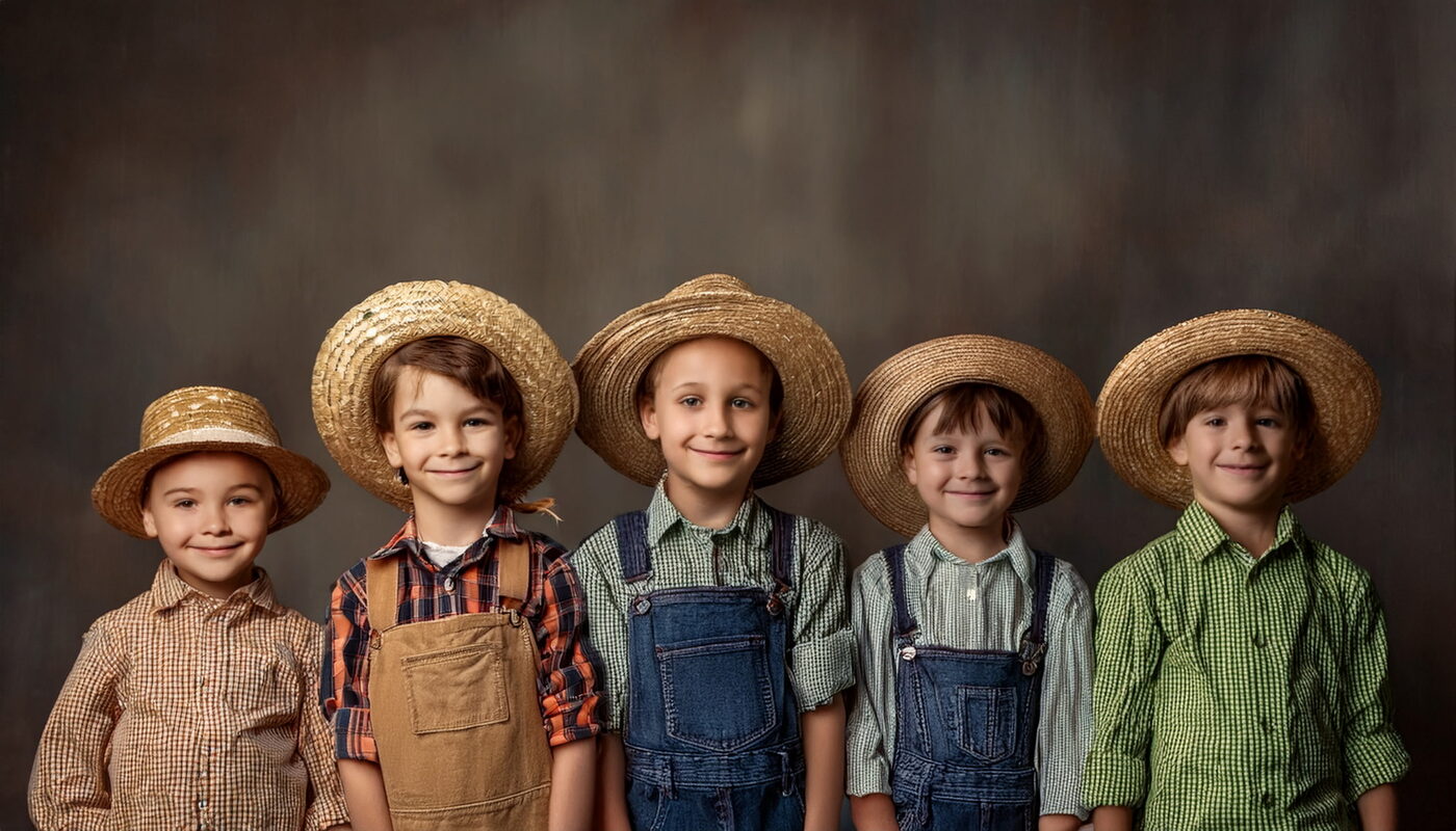 A crew of kids in farm dress-up