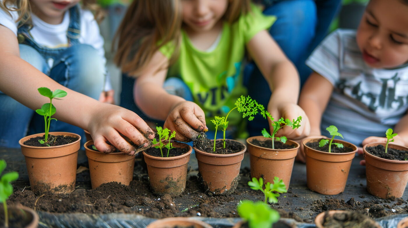 Kids planting together