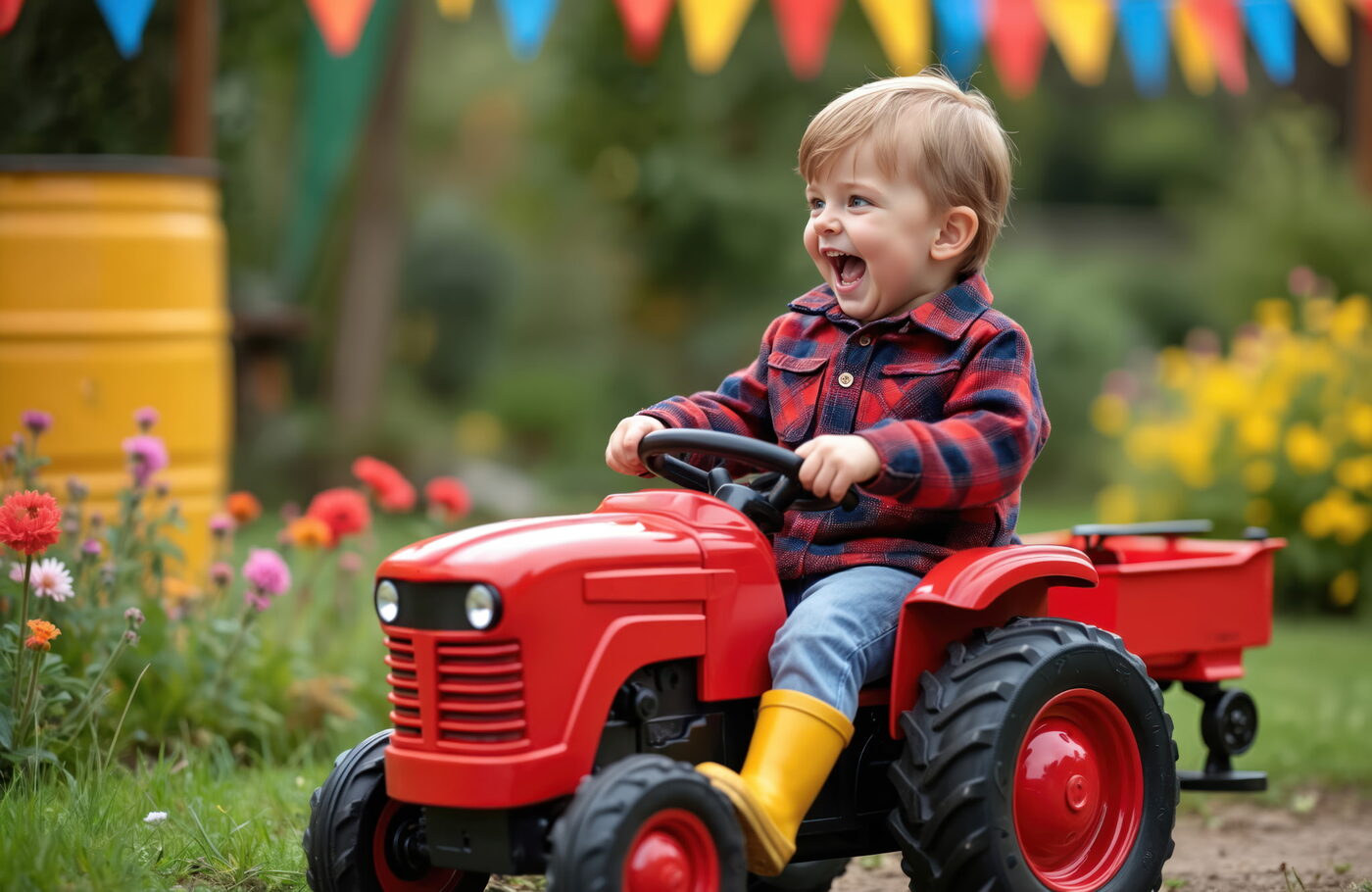 Child on a pedal tractor